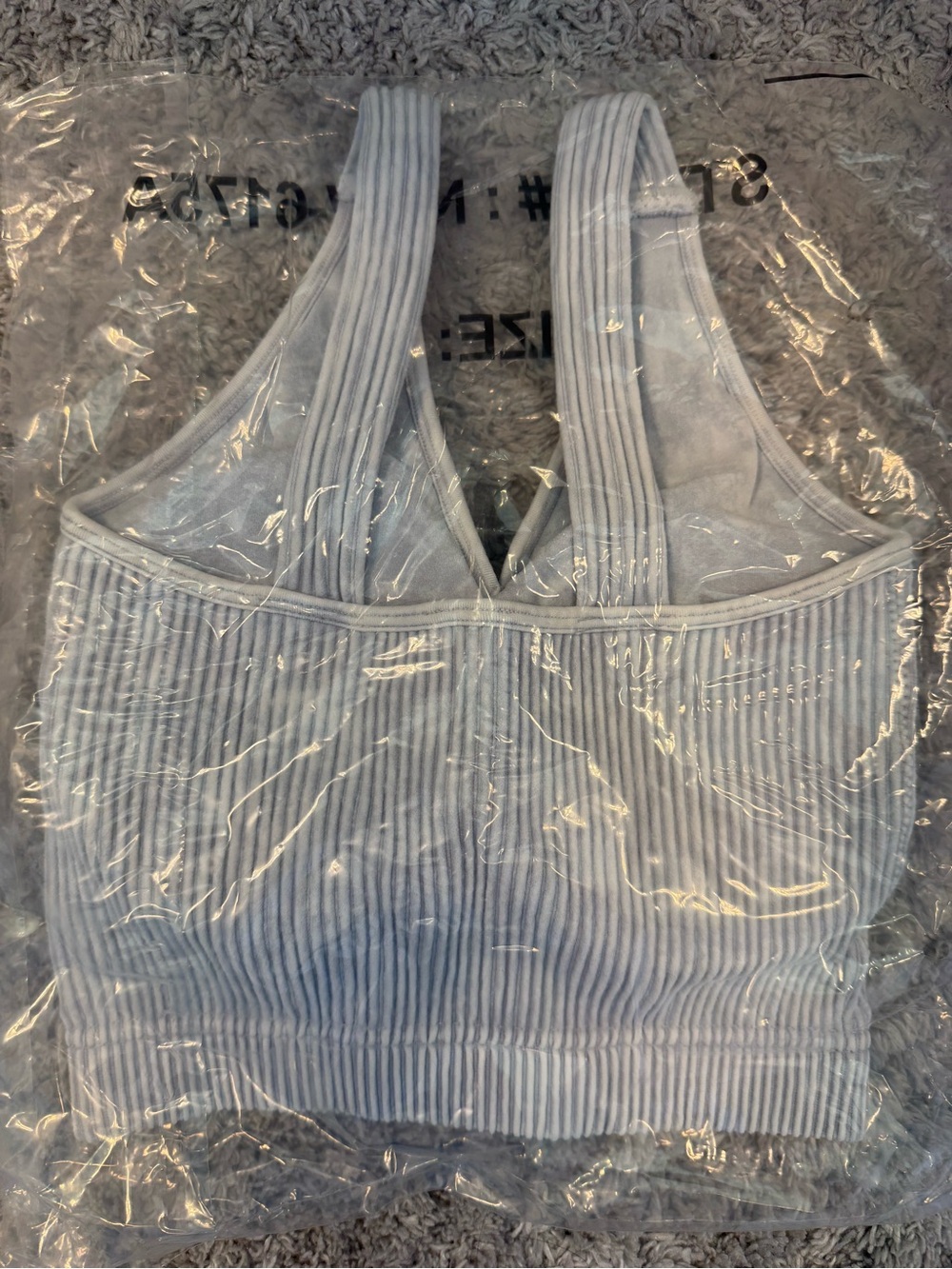 Zenana Light Grey Gray Ribbed Striped Crop Tank Top Brami size S/M New - Picture 3 of 3